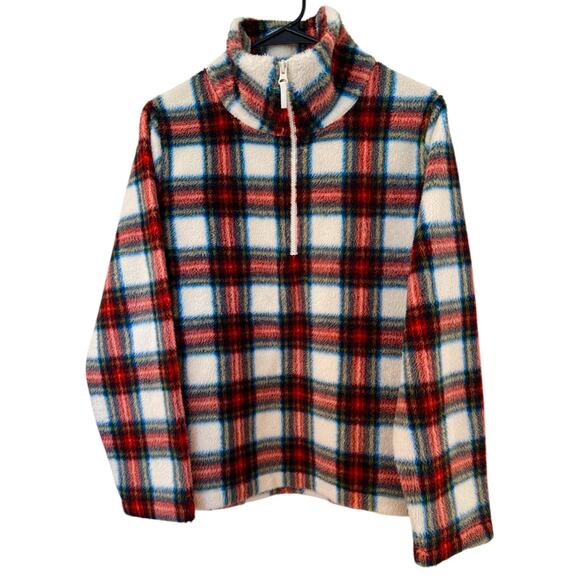 J Crew Factory Tartan Fleece Half-Zip Pullover M Warm Soft - Picture 4 of 10